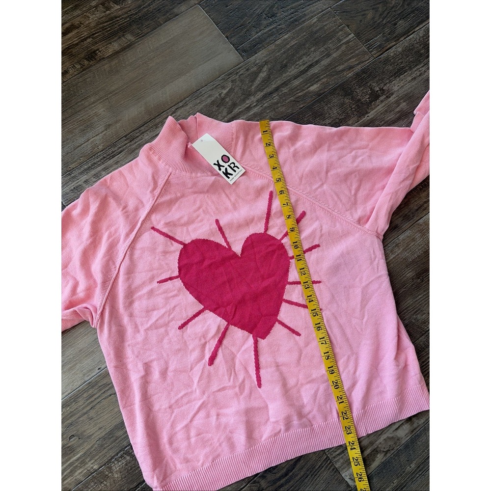 XOKR Kerri Rosenthal Sweater Medium Pink Heart Mock Neck Cropped Boxy Oversized - Picture 6 of 7